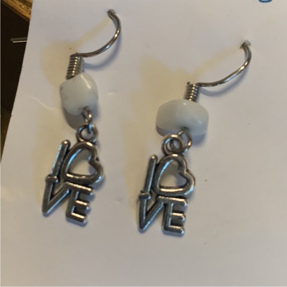Silver Love Word Earrings